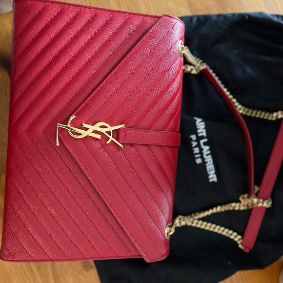 Saint Laurent Bags | Saint Laurent Matelasse Grain De Poudre Monogram Large Red - Picture 6 of 6